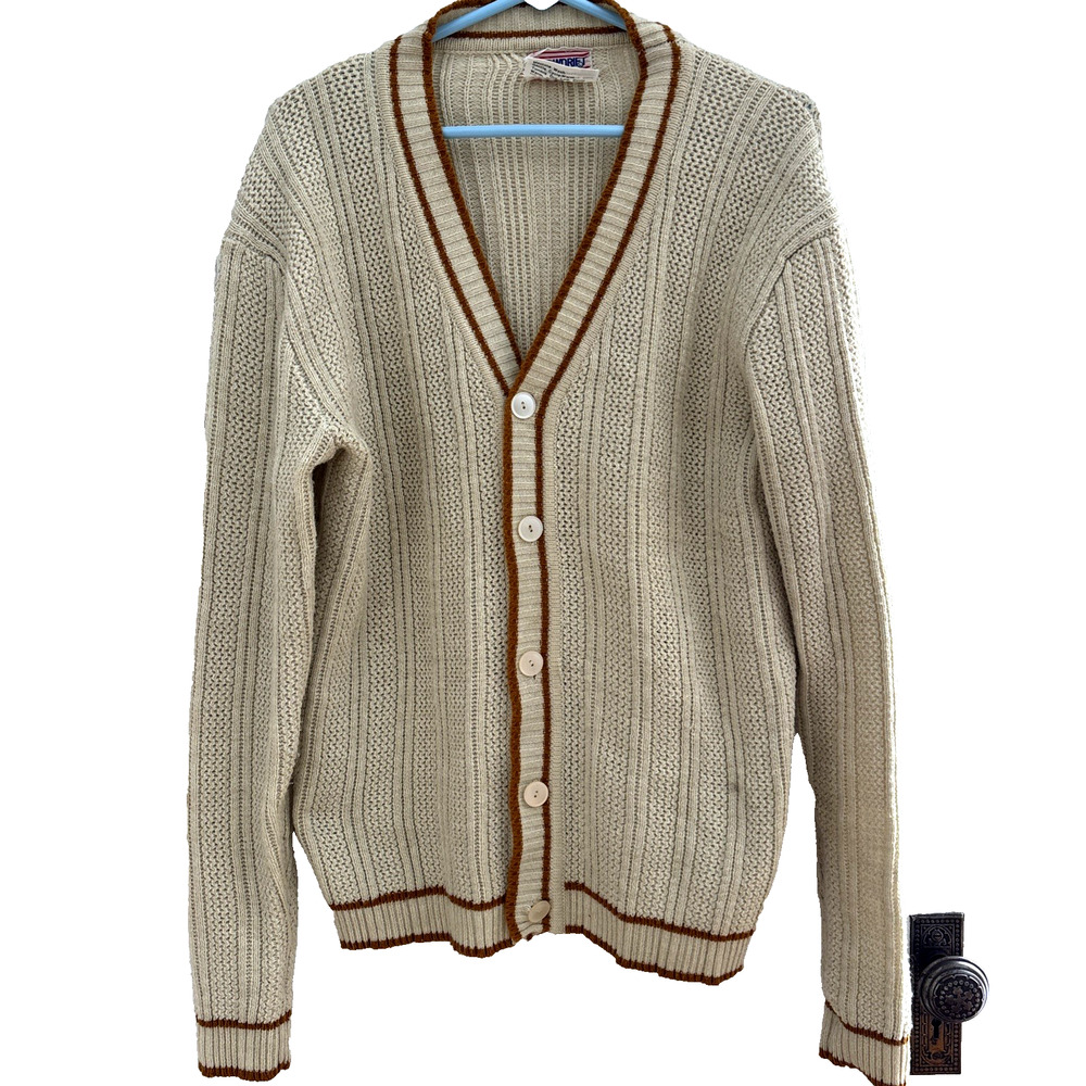 VTG Snowdrift Cardigan Tennis Sweater Men L Cable Knit Varsity Preppy Ivy Taiwan